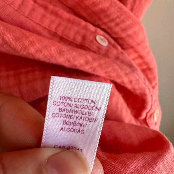 Velvet Capria Challis Top Cotton Gauze Coral Pink Button Front Short Sleeve Sz M - Picture 3 of 5